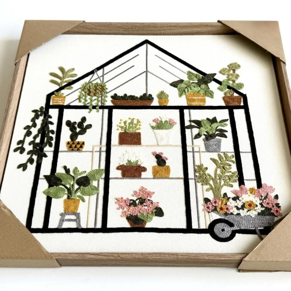 BP HOME-Green Botanical Greenhouse Embroidered Woven Wall Art -